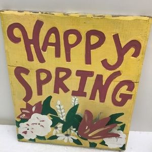 Happy Spring Painting on Wood Handmade Tin Flower Home Farmhouse Women Men